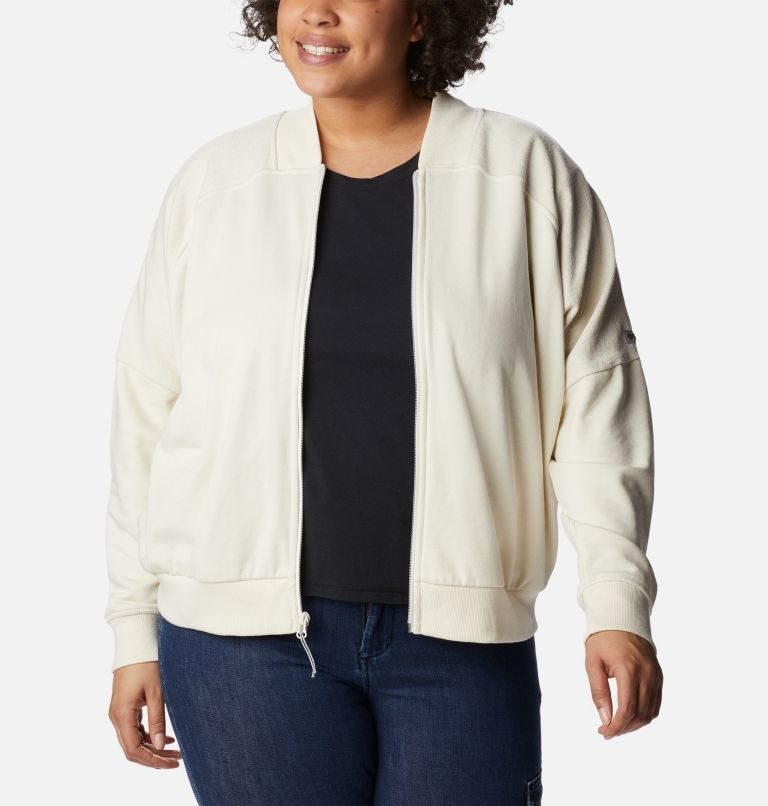 Women's Columbia Lodge French Terry Full Zip Jackets Cream | Plus Size CA-U1L3C